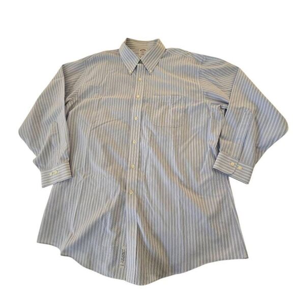 Brooks Brothers Mens Stripe Slim Fit Non-Iron Button Down Shirt Blue Size 17.5 - Picture 4 of 12